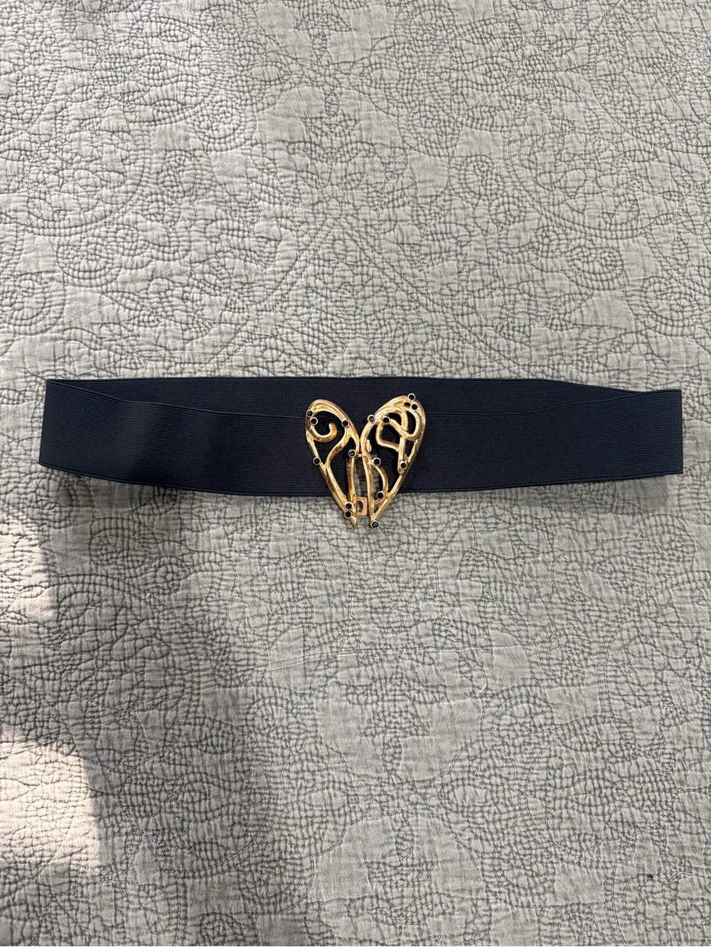 Zara Gold Heart Buckle Black Elastic Waist Belt - Women's Accessories